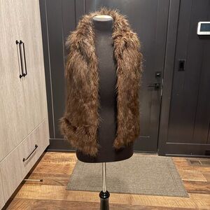 Kenar Brown Faux Fur Vest | Boho Open Front | S/M
